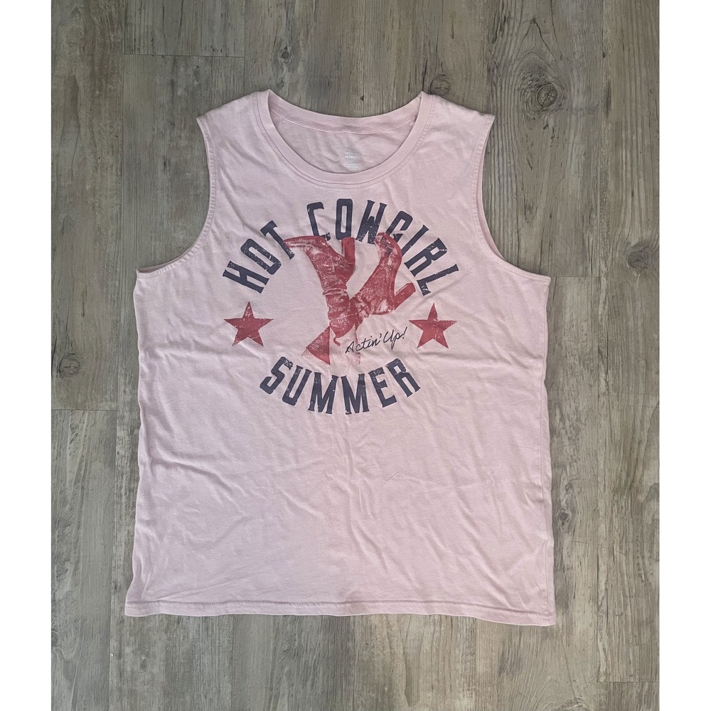 Way To Celebrate Hot Cowgirl Summer Muscle Tank Top Pink Cotton Medium 8-10